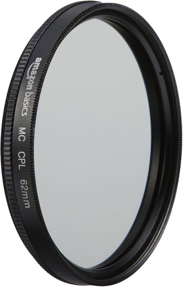 Amazon Basics - 62 mm Filtro de Protección Polarizador Circular para Colores más Profundos, Reducción de Reflejos y Deslumbramientos, Multicapa, Protege contra el Polvo, la Suciedad y los Arañazos